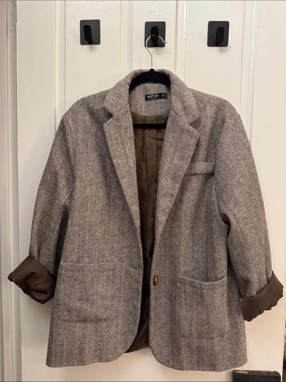 Nasty Gal Brown Herringbone Blazer